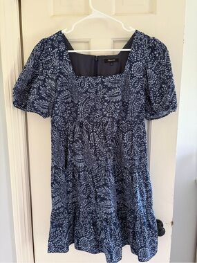 Madewell Blue Floral Square-Neck Mini Dress